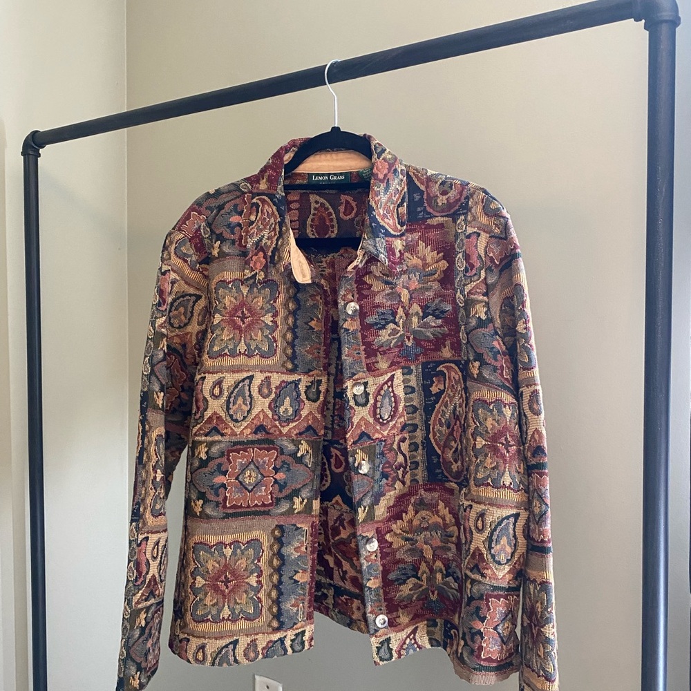 Ras Red and Brown Jean Jacket with Paisley Print